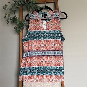 AB Studio Multicolor Geo-Print Sleeveless Tank with Teal and Coral Accents